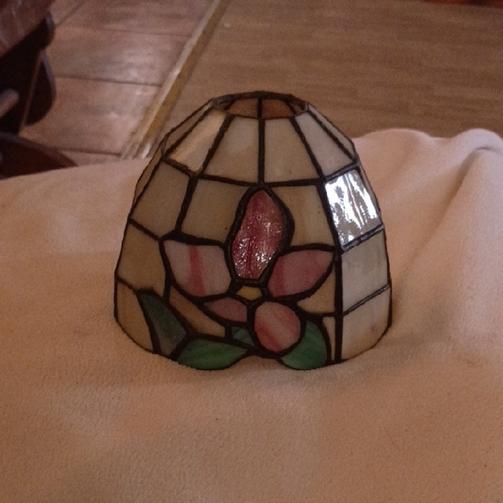 Tiffany & Co. Stained Glass Lamp Shade with Pink and Green Floral Design